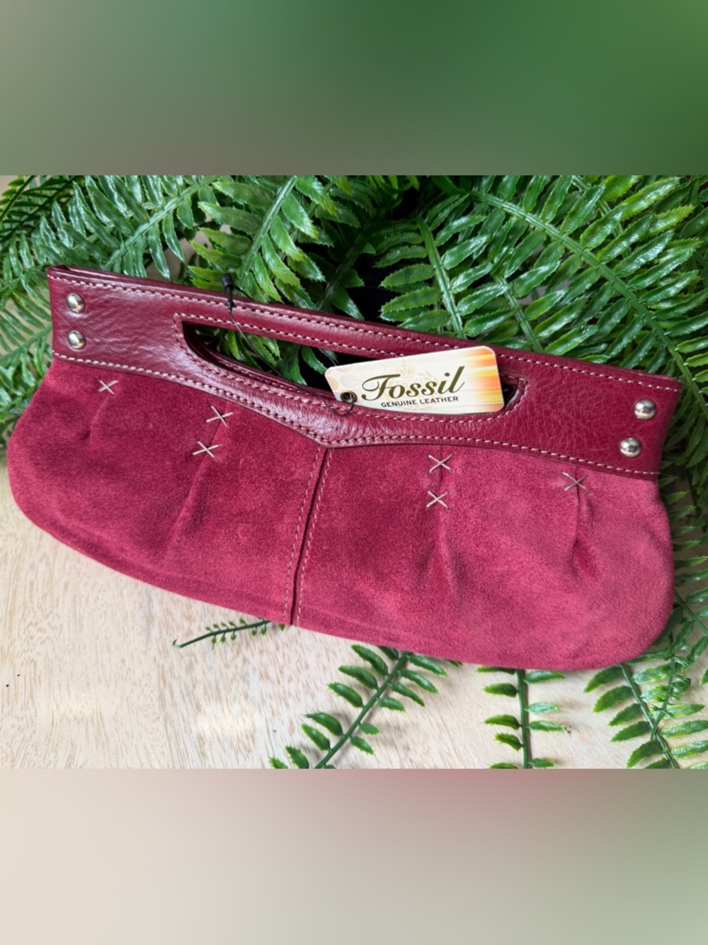 FOSSIL - Suede Clutch in Burgundy - Never Used Salesman Sample with Fossil Tag
